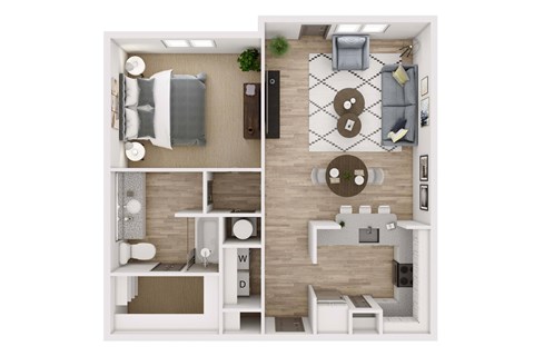 Floor plan for 1 bed, 1 bath, 896 sqft